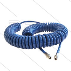 Spiraalslang blauw PU - L=8,0m - Ø10mm - 2x 1/4&quot; bu met RVS koppelingen