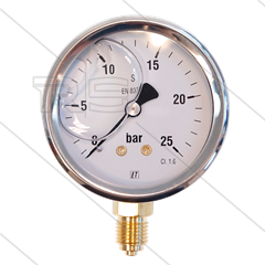 Manometer 0-25 Bar - 1/4&quot; bu - onderaansluiting - Ø63mm