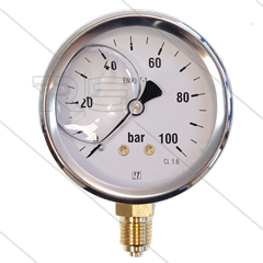 Manometer 0-100 Bar - 1/4&quot; bu - onderaansluiting - Ø63mm