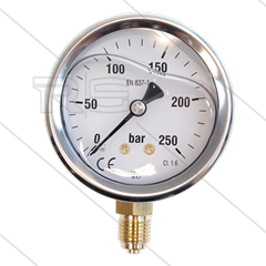 Manometer 0-250 Bar - 1/4&quot; bu - onderaansluiting - Ø63mm