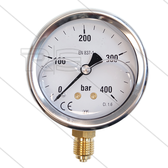 Manometer 0-400 Bar - 1/4&quot; bu - onderaansluiting - Ø63mm