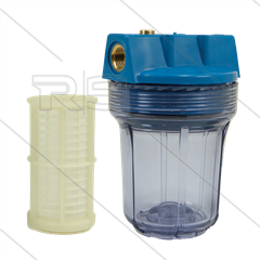 Patroonfilter 5&quot; - 2x 1/2&quot; bi - transparant glas - inclusief 60 mµ gaaspatroon - 13 l/min - H=176mm