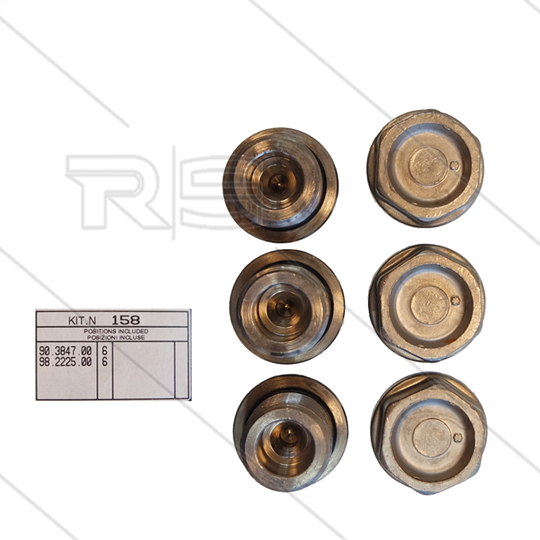 Kit 158 - Set kleppluggen + O-ring (6x) - vernikkeld - M24x1,5x17 - Serie 44 + 63 HTS