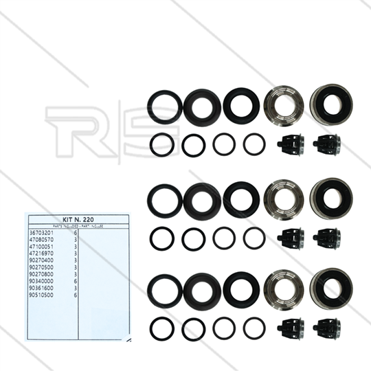 Kit 220 - Complete afdichtingsset Ø20mm voor 3 plunjers incl. kleppen - voor ombouw naar 47 (V)HT