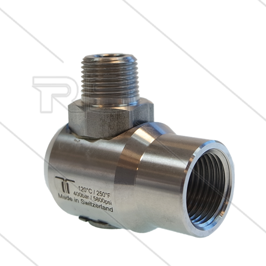 WDEI Swivel - haaks - 1 lager - 1/2&quot; bi BSP x 3/8&quot; bu NPT - 400 Bar - NW9 - 30 tpm - max 120°C