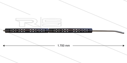 RP2 lans - L=1700mm - gebogen - RVS - open isolatie 2 x L=395mm - 250 Bar - max 150°C - 2 x 1/4&quot; bu