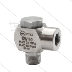 SW90 - Swivel - haaks - Messing / RVS - 250 Bar - 40 l/min - max 90°C - 30 tpm - 3/8" bu x 1/4" bi