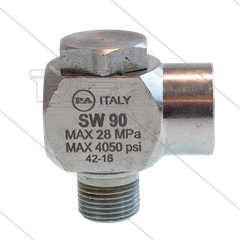SW90 - Swivel - haaks - Messing / RVS - 250 Bar - 40 l/min - max 90°C - 30 tpm - 3/8&quot; bu x 1/4&quot; bi