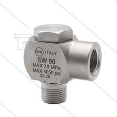 SW90 - Swivel - haaks - Messing / RVS - 250 Bar - 40 l/min - max 90°C - 30 tpm - 3/8" bu x 3/8" bi