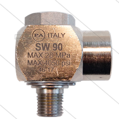 SW90 - Swivel - haaks - Messing / RVS - 250 Bar - 40 l/min - max 90°C - 30 tpm - 3/8&quot; bu x 3/8&quot; bi