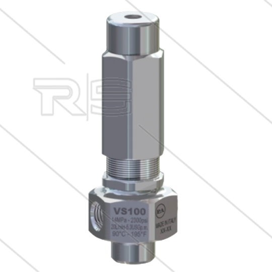 VS100 - veiligheidsventiel - RVS316 - 125 Bar - 20 l/min - max 90°C - In: 2 x 1/4&quot; bi - Uit:1/4&quot; bi