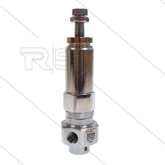VS500 - veiligheidsventiel - RVS - 500 Bar - 30 l/min - max 90°C - In: 3/8" bi - Bypass: 3/8" bi 