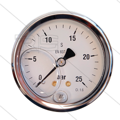 Manometer 0-25 Bar - 1/4&quot; bu - achteraansluiting - Ø63mm