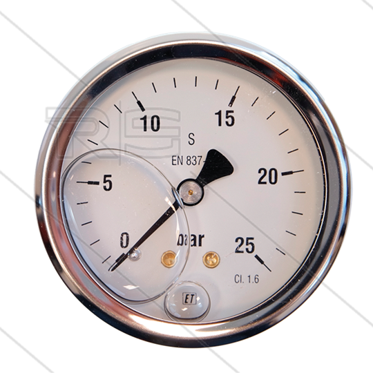 Manometer 0-25 Bar - 1/4&quot; bu - achteraansluiting - Ø63mm