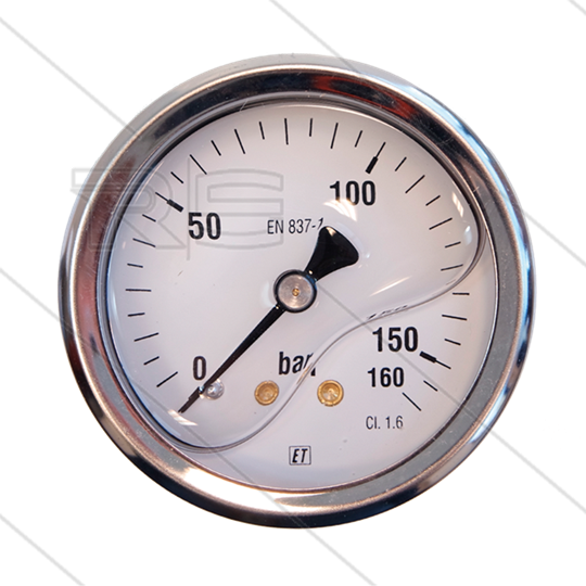Manometer 0-160 Bar - 1/4&quot; bu - achteraansluiting - Ø63mm