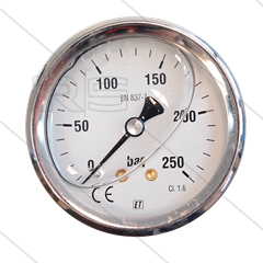Manometer 0-250 Bar - 1/4&quot; bu - achteraansluiting - Ø63mm
