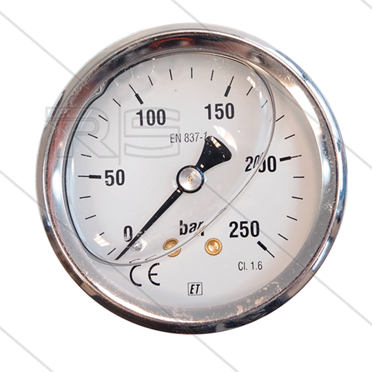 Manometer 0-250 Bar - 1/4&quot; bu - achteraansluiting - Ø63mm