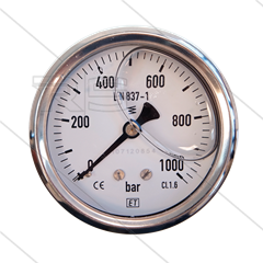 Manometer 0-1000 Bar - 1/4&quot; bu - achteraansluiting - Ø63mm
