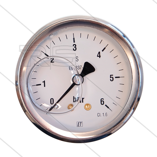 Manometer 0-6 Bar 1/4&quot; bu - achteraansluiting - Ø63mm