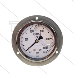 Manometer 0-1000 Bar - 1/4&quot; bu - achteraansluiting - Ø63mm - paneelmontage