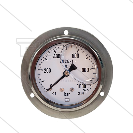 Manometer 0-1000 Bar - 1/4&quot; bu - achteraansluiting - Ø63mm - paneelmontage