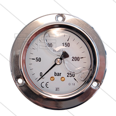Manometer 0-250 Bar - 1/4&quot; bu - achteraansluiting - Ø63mm - paneelmontage