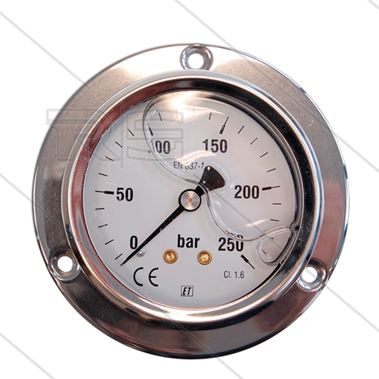 Manometer 0-250 Bar - 1/4&quot; bu - achteraansluiting - Ø63mm - paneelmontage