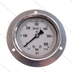 Manometer 0-600 Bar - 1/4&quot; bu - achteraansluiting - Ø63mm - paneelmontage