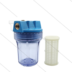 Patroonfilter 5" - 2x 1/2" bi - transparant glas - inclusief 60 mµ gaaspatroon - 13 l/min - H=176mm