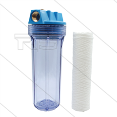 Patroonfilter 9" - 2x 3/4" bi - transparant glas - inclusief 20 mµ touwpatroon - 22 l/min - H=306mm