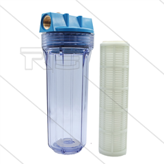 Patroonfilter 9" - 2x 3/4" bi - transparant glas - inclusief 60 mµ gaaspatroon - 27 l/min - H=306mm