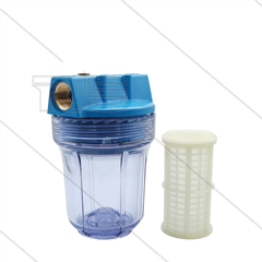 Patroonfilter 5" - 2x 3/4" bi - transparant glas - inclusief 60 mµ gaaspatroon - 13 l/min - H=176mm