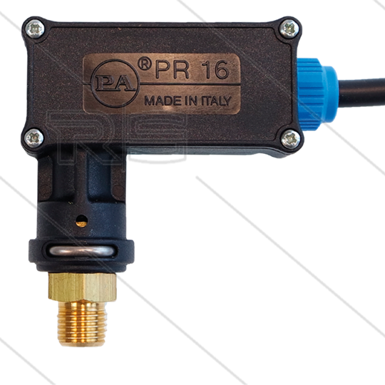 PR16 - Drukschakelaar - 1/4&quot; bu - inschakeldruk 15 Bar - max 250 Bar - (blauwe markering)