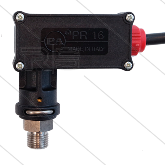 PR16 - Drukschakelaar - RVS - 3/8&quot; bu - inschakeldruk 25 Bar - max 250 Bar - (rode markering)
