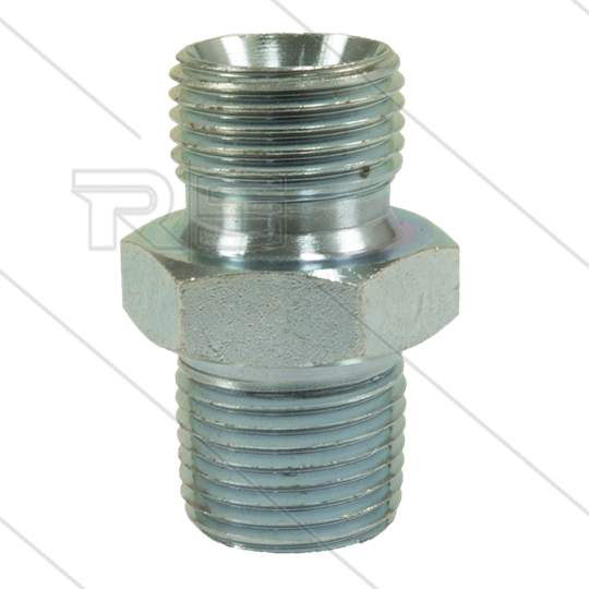 Dubbele nippel - staal - 3/8&quot; bu BSP x 3/8&quot; bu NPT