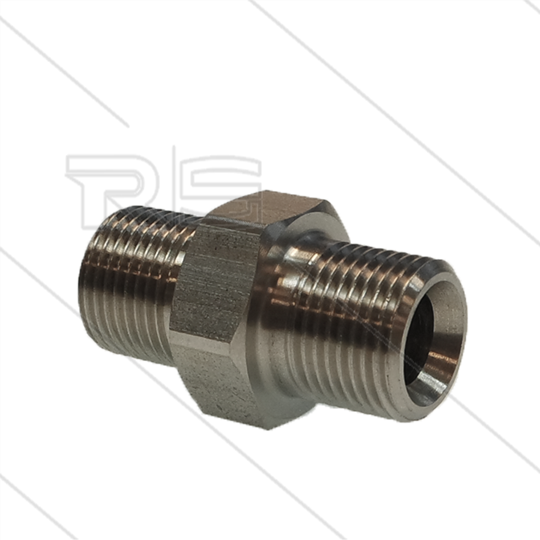 Dubbele nippel - RVS - 2 x 3/8" bu - BSP - 600 Bar