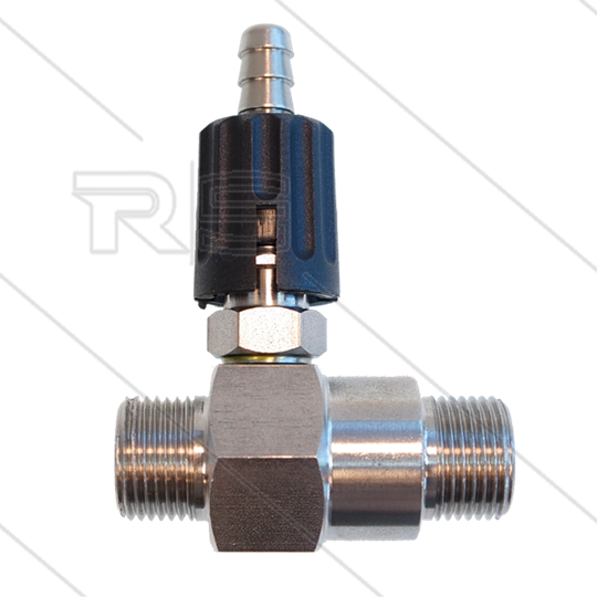 Chemicaliën injector - RVS - regelbaar - Ø2.1mm (120) - 350 Bar - 30 l/min - max 90°C - 2 x 3/8&quot; bu