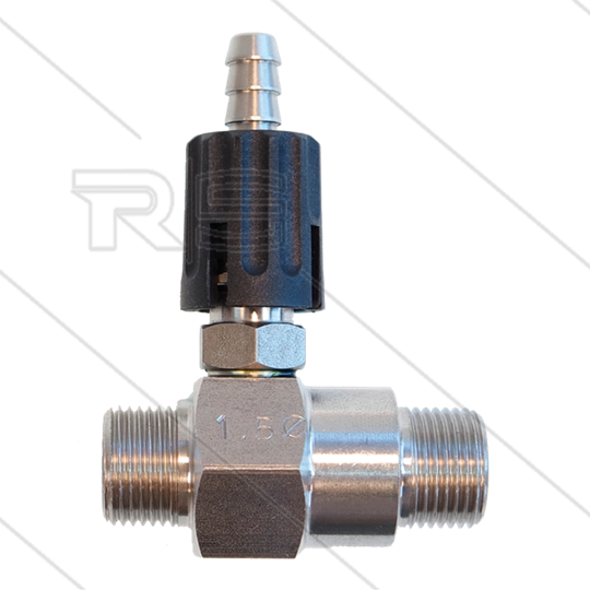 Chemicaliën injector - RVS - regelbaar - Ø1.5mm (065) - 350 Bar - 30 l/min - max 90°C - 2 x 3/8&quot; bu