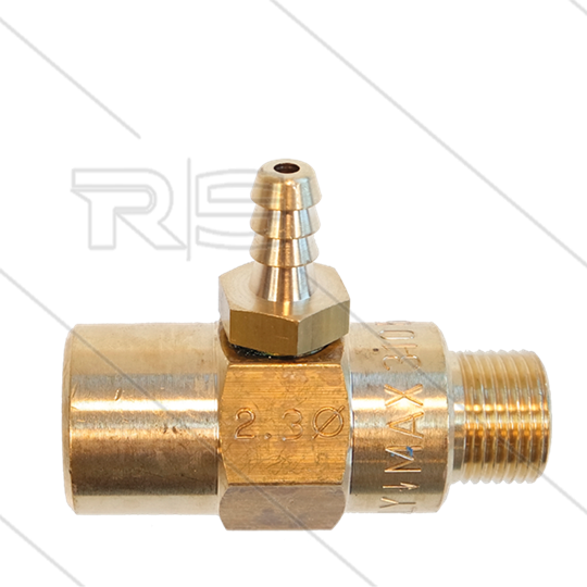 Chemicaliën injector - messing - Ø2.3mm (150) - 280 Bar - 30 l/min - max 90°C - 3/8&quot; bi x 3/8&quot; bu