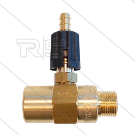 Chemicaliën injector - messing - regelbaar - Ø2.1mm (120) - 280 Bar - 30 l/min - max 90°C - 3/8&quot; bi