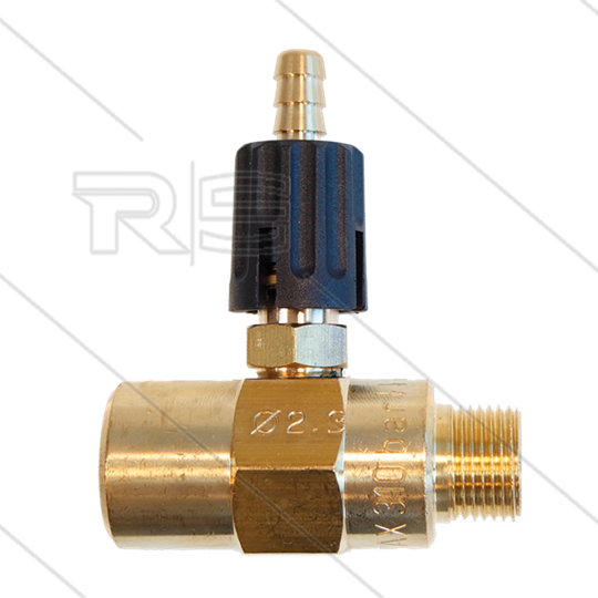 Chemicaliën injector - messing - regelbaar - Ø2.3mm (150) - 280 Bar - 30 l/min - max 90°C - 3/8&quot; bi