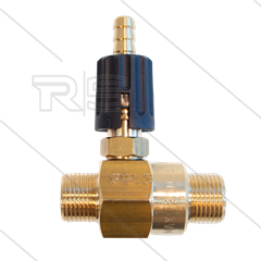 Chemicaliën injector - messing - regelbaar - Ø2.3mm (150) - 280 Bar - 30 l/min - max 90°C - 2 x 3/8&quot;