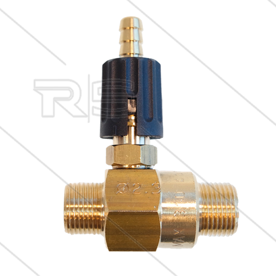 Chemicaliën injector - messing - regelbaar - Ø2.3mm (150) - 280 Bar - 30 l/min - max 90°C - 2 x 3/8&quot;