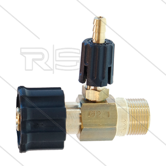Chemicaliën injector - messing - regelbaar - Ø2.1mm (120) - 220 Bar - 30 l/min - max 90°C - M22 bu