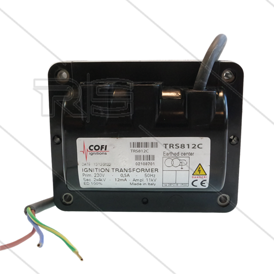 Brandertrafo COFI - TRS812C - Primair: 230V / 0,5A - Secundair: 2 x 4kV / 12mA - ED 100%