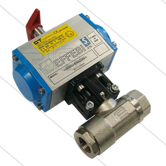 Pneumatische kogelkraan 3/8&quot; met dubbelwerkende actuator - 210 Bar - 2 x 3/8&quot; bi