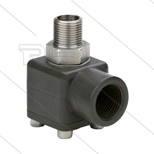 Swivel - haaks - TEHA - Alu/RVS - 1/2&quot; bi x 3/8&quot; bu - 200 Bar - NW12 - max. 100°C - PTFE/EPDM
