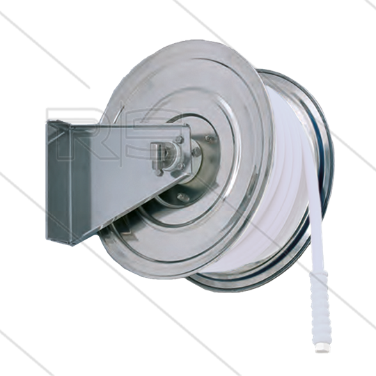 Haspel handbediend - RVS - 35m -  max 200 Bar - slang: 3/8" 50m - 1/2" 35m - Aansluiting: 2 x 1/2" bu - inclusief swivel