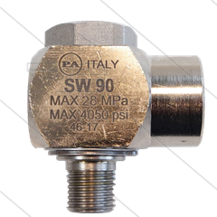SW90 - Swivel - haaks - Messing / RVS - 250 Bar - 40 l/min - max 90°C - 30 tpm - 3/8&quot; bu x 3/8&quot; bi