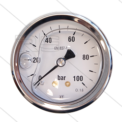 Manometer 0-100 Bar - 1/4&quot; bu - achteraansluiting - Ø63mm